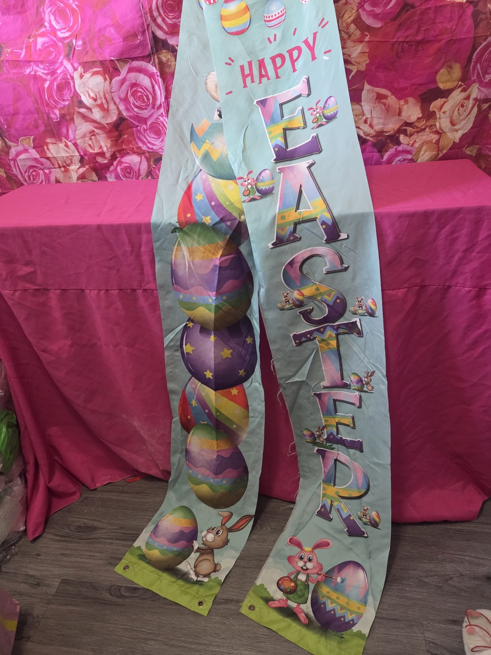 Happy Easter Long Banner with Colorful Easter Eggs